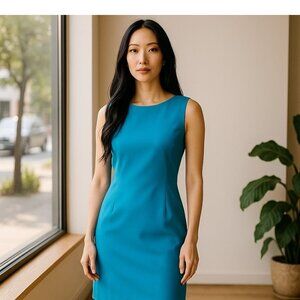 RONNI NICOLE Size10 Womens Sleeveless Blue Summer Strech Comfort Dress Scoop nec